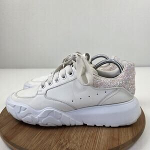 Alexander‎ McQueen Shoes Womens Size 38 EU White Oversized Glitter Heel Leather